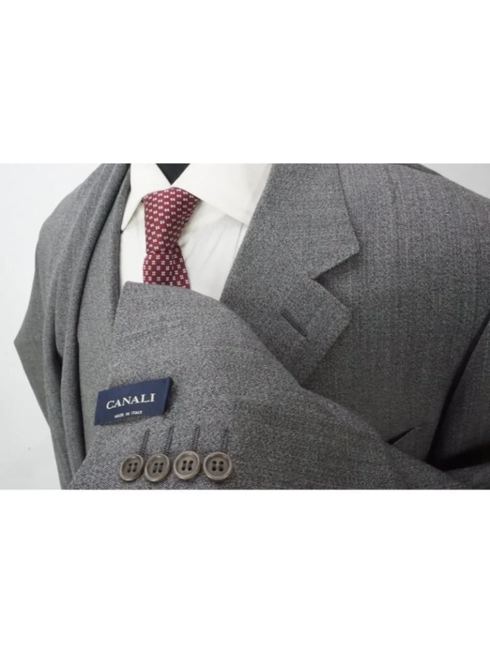 Canali Gray Herringbone Wool 2 Pc Suit Jacket Pants Sz 48R US 58 EU NEW